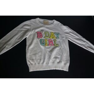 Judith March Girls White B Day Girl Chenille Patch Cotton Sweater Size 6Y